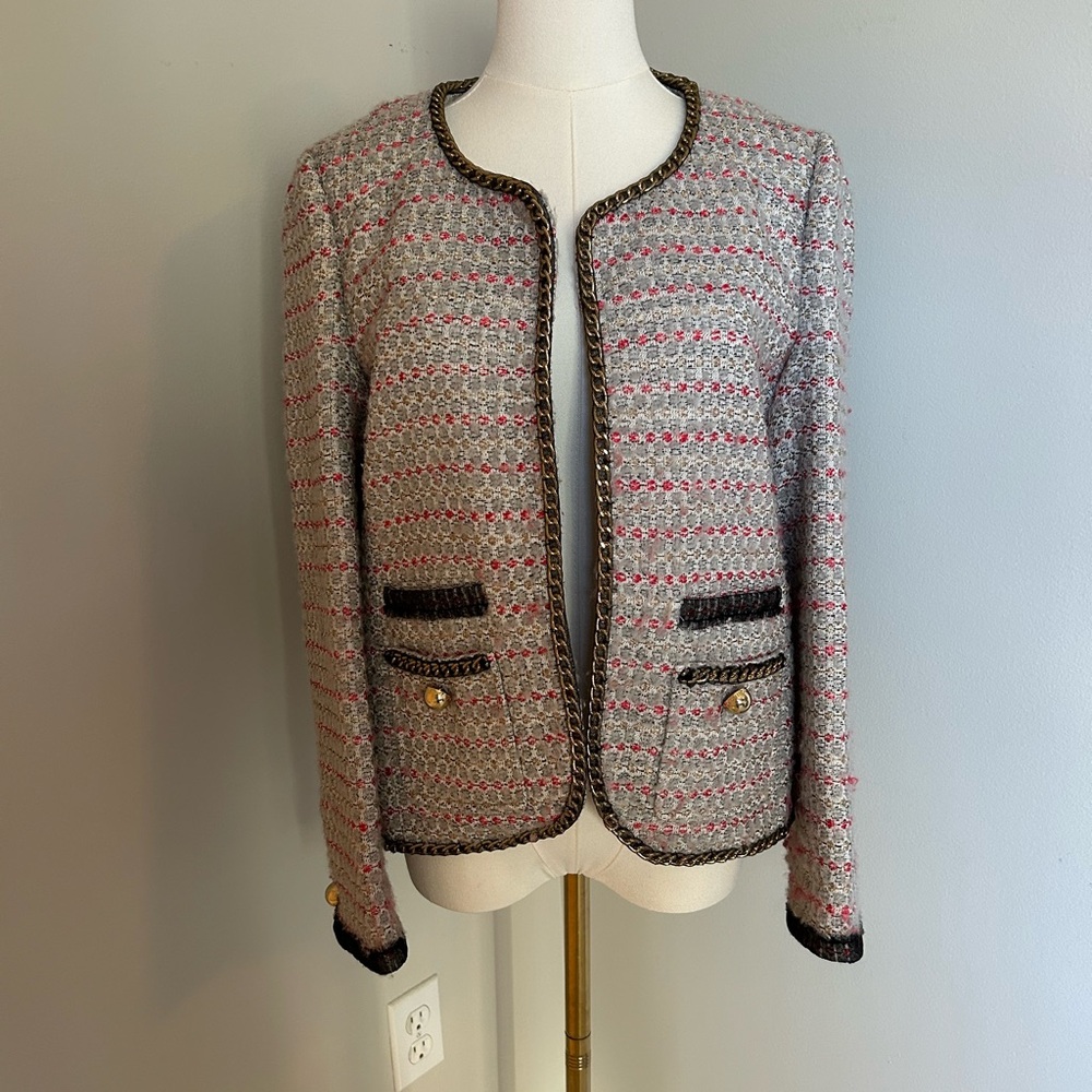 Juicy Couture Elegant Tweed Jacket with Black & Gold Trim